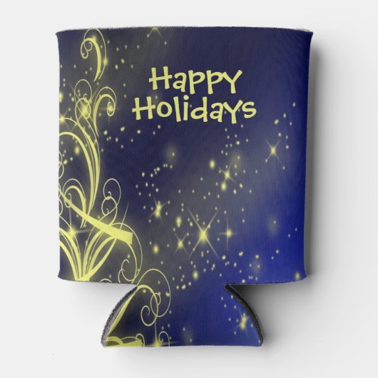 Kerstbomen, gouden sterren, marineblauw Vakantie Blikjeskoeler (Voorkant)