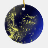 Kerstbomen, gouden sterren, marineblauw Vakantie Keramisch Ornament (Voorkant)