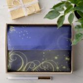 Kerstbomen, gouden sterren, marineblauw Vakantie Tissuepapier (Geschenk)