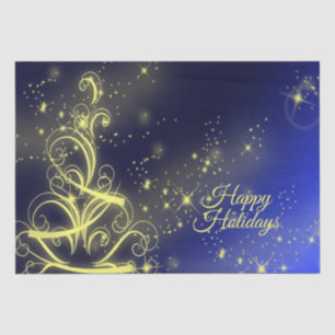 Kerstbomen, gouden sterren, marineblauw Vakantie Tissuepapier