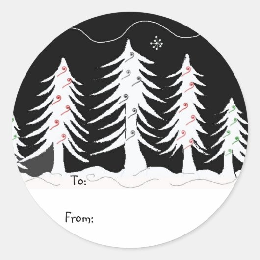kerstbomen in zwart-wit Label (Voorkant)