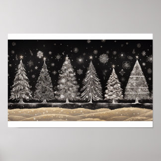 Kerstbomen krijtbord stijl poster