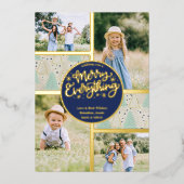 Kerstbomen Merry Everything 4 Foto Mint Goud Folie Feestdagenkaart (Voorkant)