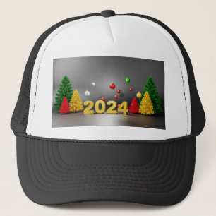 Kerstbomen met afbeelding van het jaar 2024 trucker pet