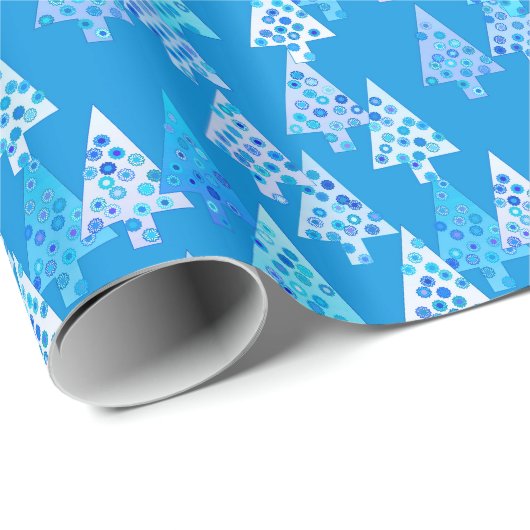 Kerstbomen met een gemiddelde bloem - blauw zee cadeaupapier (Rol Hoek)
