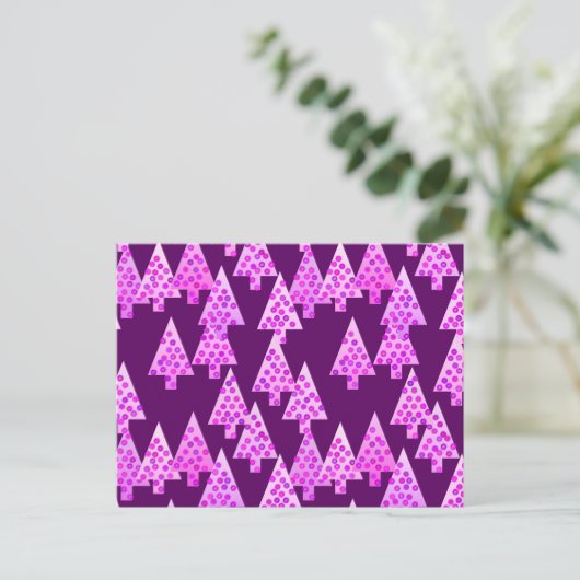 Kerstbomen met een moderne bloem - amethyst paars feestdagenkaart (Staand voorkant)