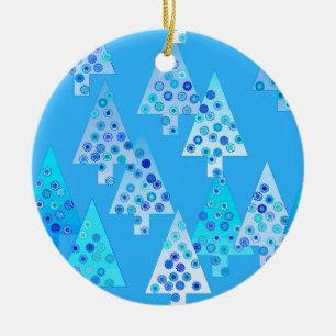 Kerstbomen met een moderne bloem - hemelsblauw keramisch ornament