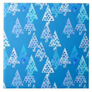 Kerstbomen met een moderne bloem - kerelblauw tegeltje