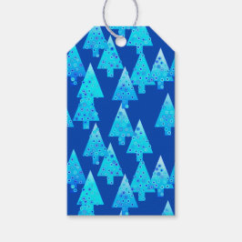 Kerstbomen met een moderne bloem - kobalt blauw cadeaulabel