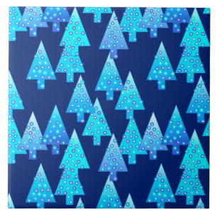Kerstbomen met een moderne bloem - kobalt blauw tegeltje