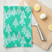 Kerstbomen met een moderne bloem - marinegroen theedoek (Quarter Fold)