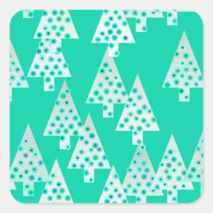 Kerstbomen met een moderne bloem - marinegroen vierkante sticker