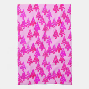 Kerstbomen met een moderne bloem - roze fuchsia ro theedoek