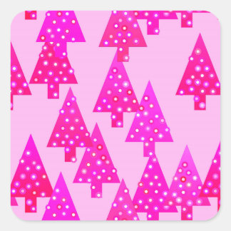 Kerstbomen met een moderne bloem - roze fuchsia ro vierkante sticker