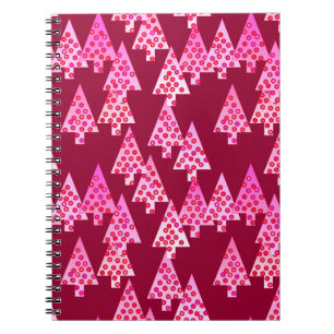 Kerstbomen met een moderne bloem - wijn en roze notitieboek