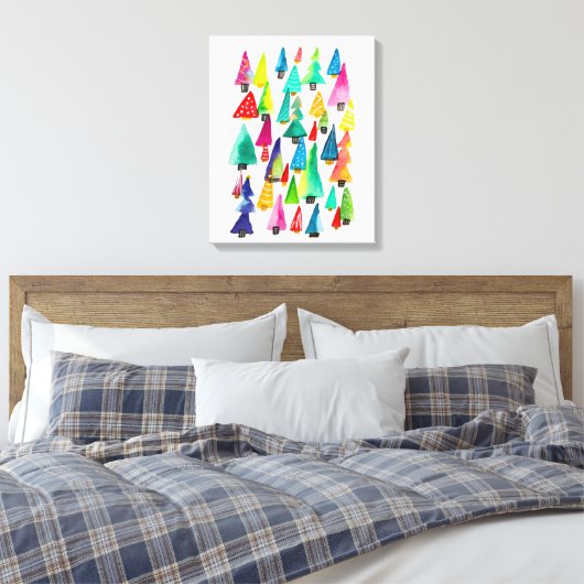 kerstbomen met waterverf canvas afdruk (Insitu (Slaapkamer))
