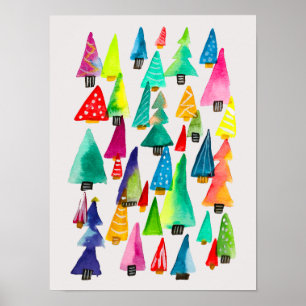 kerstbomen met waterverf poster
