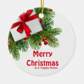 kerstbomen met witte Cadeau rode boe Keramisch Ornament (Voorkant)