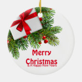 kerstbomen met witte Cadeau rode boe Keramisch Ornament (Achterkant)