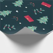 Kerstbomen op blauwe achtergrond cadeaupapier (Hoek)