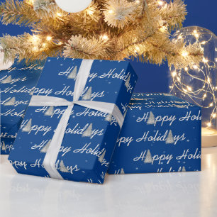 Kerstbomen op blauwe achtergrond cadeaupapier