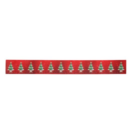 Kerstbomen op Rode Glitters Lint (Voorkant)