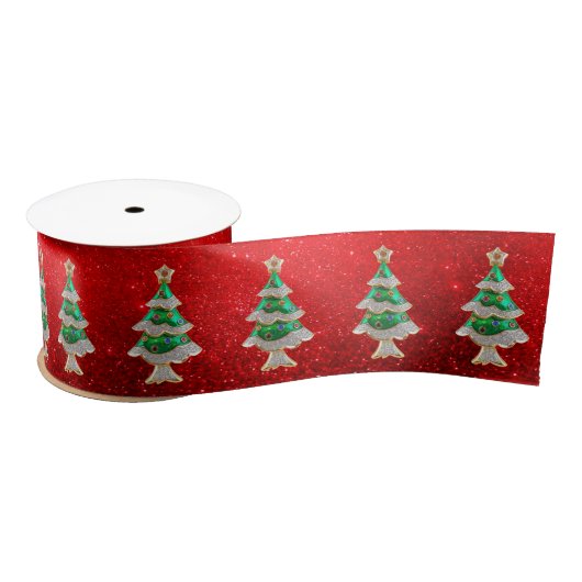 Kerstbomen op Rode Glitters Lint (Spoel)