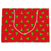 kerstbomen op rood groot cadeauzakje (Voorkant)