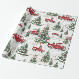 Kerstbomen oude rode vrachtwagen cadeaupapier