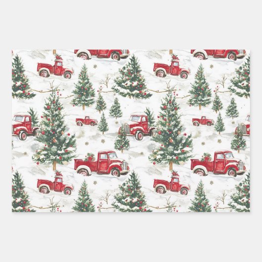 Kerstbomen oude rode vrachtwagen inpakpapier vel (Voorkant)