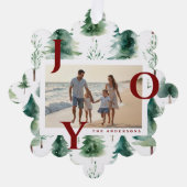 Kerstbomen Patroon Foto Red Joy Ornament Kaart (Voorkant)