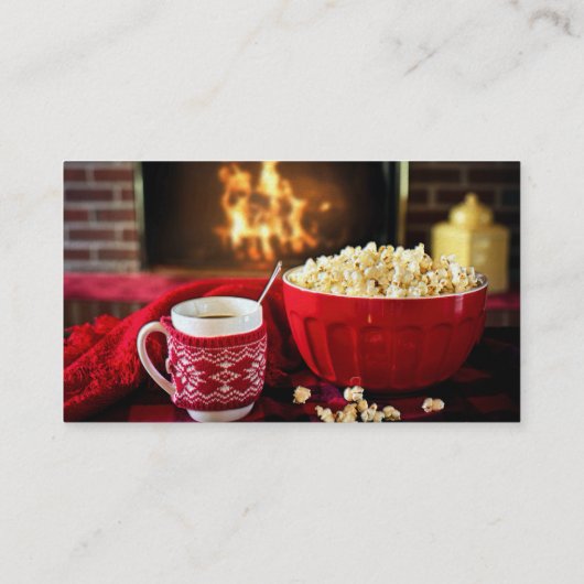 kerstbomen - Popcorn en warme cider Visitekaartje (Achterkant)