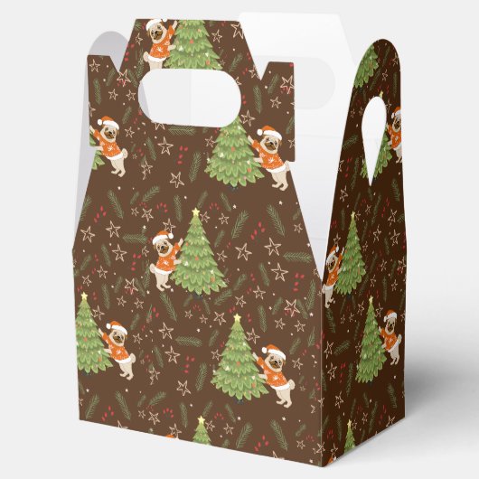 Kerstbomen &pug hondenpatroon aangepaste achtergro bedankdoosjes (Geopend)