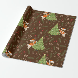 Kerstbomen &pug hondenpatroon aangepaste achtergro cadeaupapier