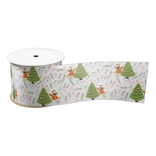 Kerstbomen &pug hondenpatroon aangepaste achtergro lint