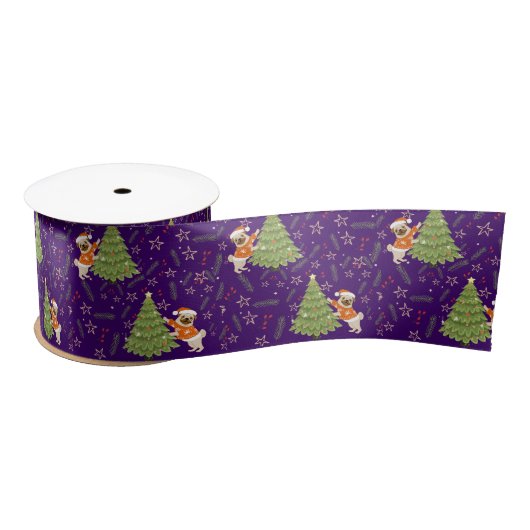 Kerstbomen &pug hondenpatroon aangepaste achtergro lint (Spoel)