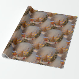 kerstbomen Quaint Village Snow Wereldbol Pattern Cadeaupapier