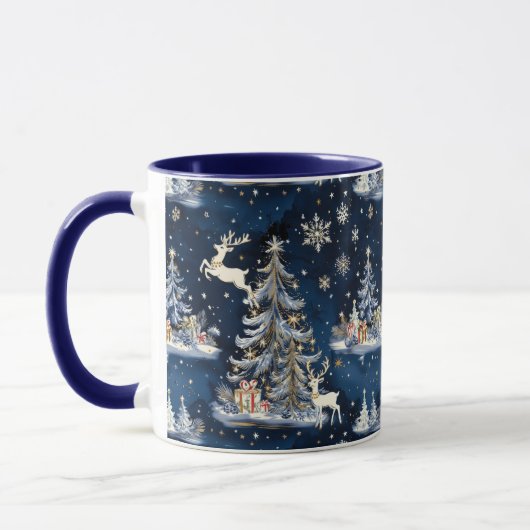 Kerstbomen, rendieren en sneeuwvlokken mok (Links)