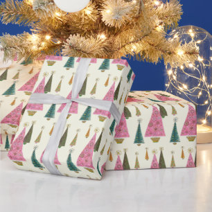 kerstbomen Retro Pink Gold Green Cadeaupapier