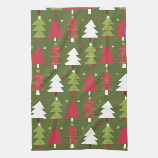 Kerstbomen Rood wit en groen Theedoek (Verticaal)