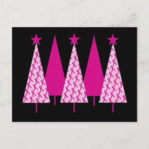 Kerstbomen - Roze koolstof voor borstkanker Feestdagenkaart