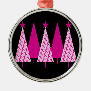 Kerstbomen - Roze koolstof voor borstkanker Metalen Ornament