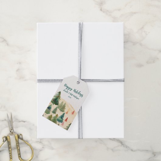 Kerstbomen Rustiek Bos Cadeaulabel (Met Touw)