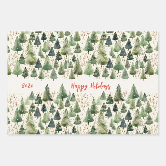 Kerstbomen rustiek inpakpapier vel (Voorkant 3)