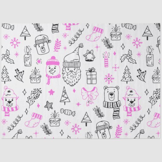 Kerstbomen Santa Beren White Christmas Tissuepapier (Voorkant)