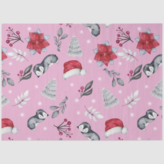 Kerstbomen Santa Hats Winter Bloemen Kerstmis Tissuepapier (Voorkant)