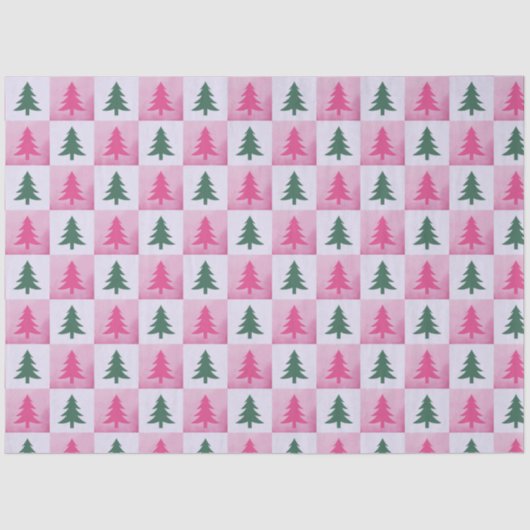 Kerstbomen Schaakbord Roze Groene Kerstmis Tissuepapier (Voorkant)