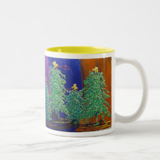kerstbomen schilderen tweekleurige koffiemok