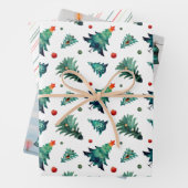 kerstbomen, sierbomen en strepen inpakpapier vel (In situ)