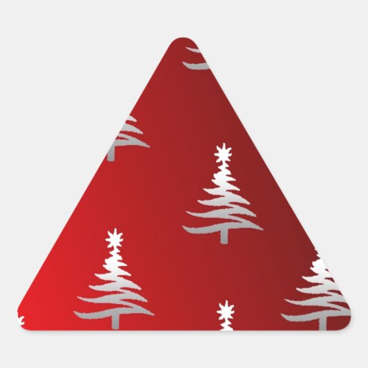 Kerstbomen Silver op rood Driehoek Sticker (Voorkant)